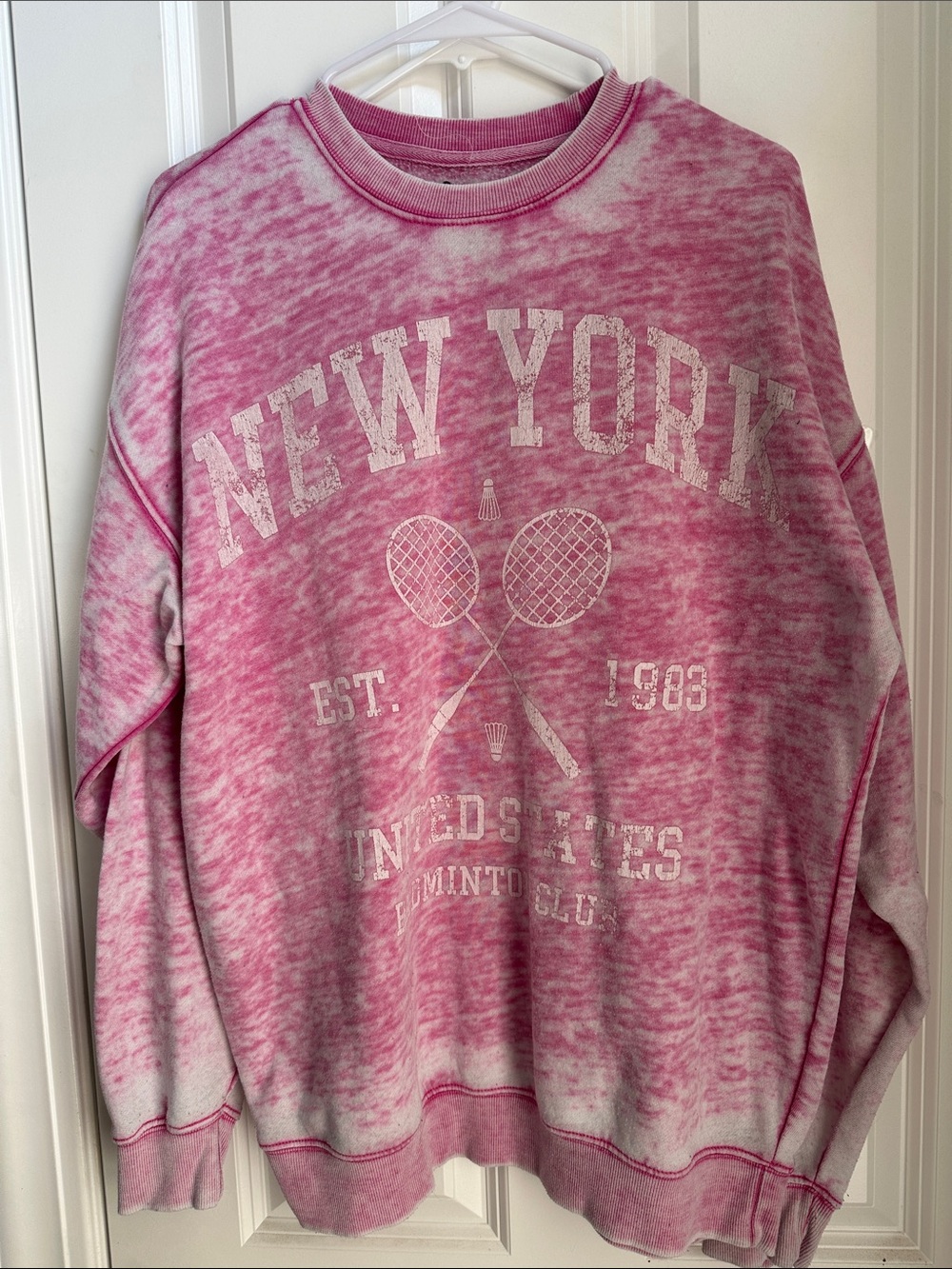Vintage-Inspired Pink Marled Crewneck Sweatshirt